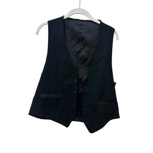 Oscar de la Renta Mens Formal Suit Vest Black Waistcoat Cinch‎ Back Size S-M
